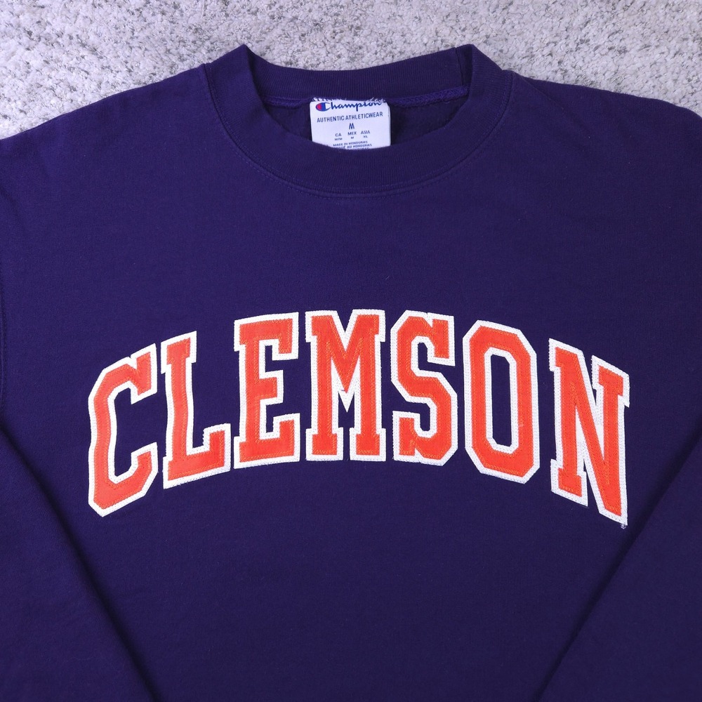 VTG Clemson Tigers Sweatshirt Mens Medium Champion Pullover Crew Neck Purple